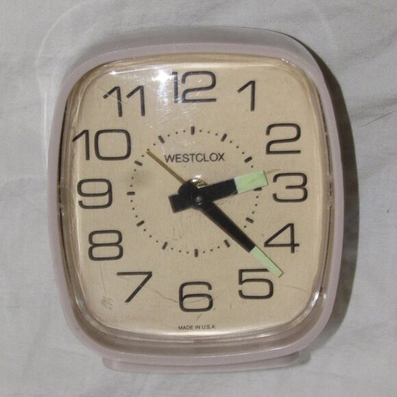 Vintage 90s Westclox Taupe Alarm Clock Glow In Dark Arms Wind Up Retro Works USA - Picture 1 of 6